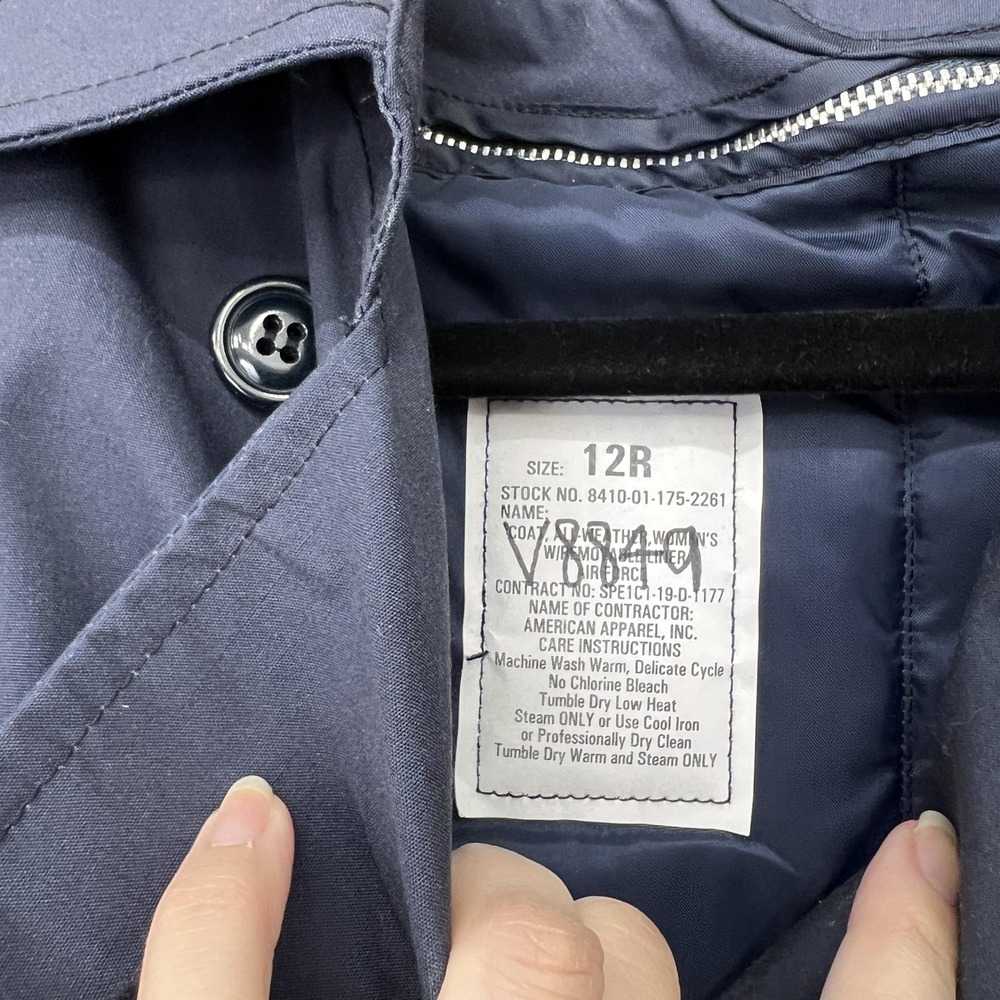 Air Force Military Trench Coat Women 12R Navy All Weather Double Breasted Belted - Picture 5 of 7